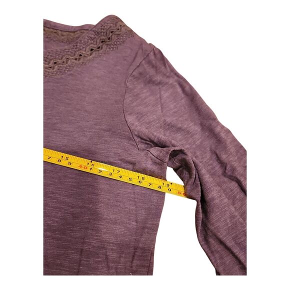 J. Jill Women Medium Purple 3/4 Sleeves Lace Trim V-Neck Top Cotton Modal Casual - Picture 4 of 9
